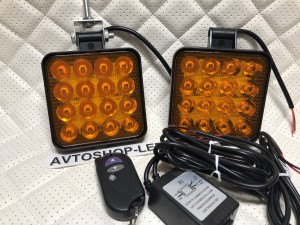 Фары светодиодные желтые 48W с пультом 12/24V