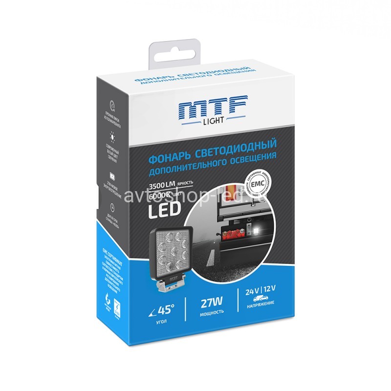 Фонарь светодиодный MTF LIGHT 27W 12-60В, 3000лм, 6000К