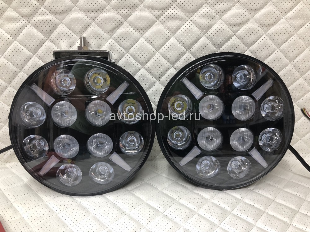 Светодиодные фары led круглые дальнего света с дхо на дуги авто 12/24V 2 шт