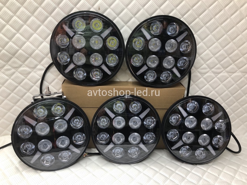 Светодиодные фары led круглые дальнего света с дхо на дуги авто 12/24V 5 шт