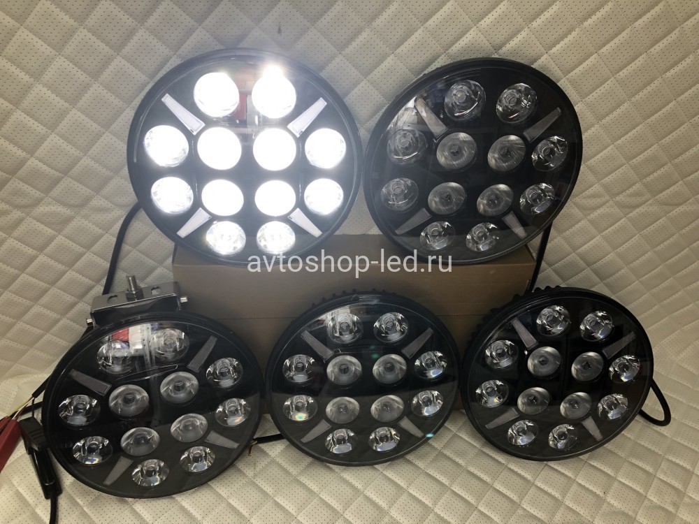 Светодиодные фары led круглые дальнего света с дхо на дуги авто 12/24V 5 шт
