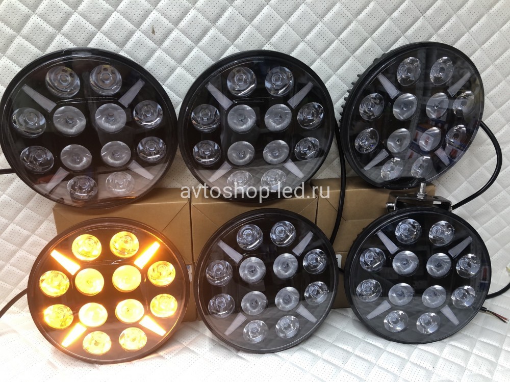 Светодиодные фары led круглые дальнего света с дхо на дуги авто 12/24V 6 шт