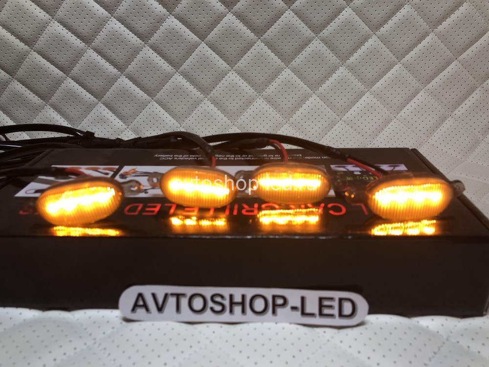 Фонари габаритные Желтые в решетку радиатора 4 LED 12V