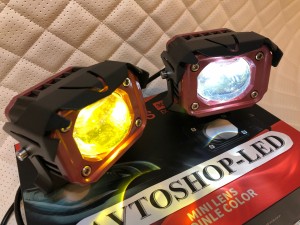 Фары птф lеd мини линзы 30W белый с жёлтым светодиодные