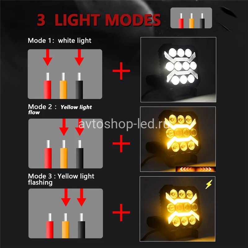 Фары LED рабочего света с желтым дхо 50W 12/24V 2 шт