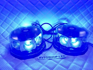 Маяки проблесковые LED Синие Двойные с пультом 12/24V