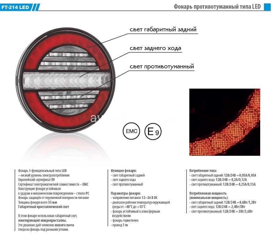 Фонарь заднего хода Fristom FT-214 LED 3-функциональный 12/24V